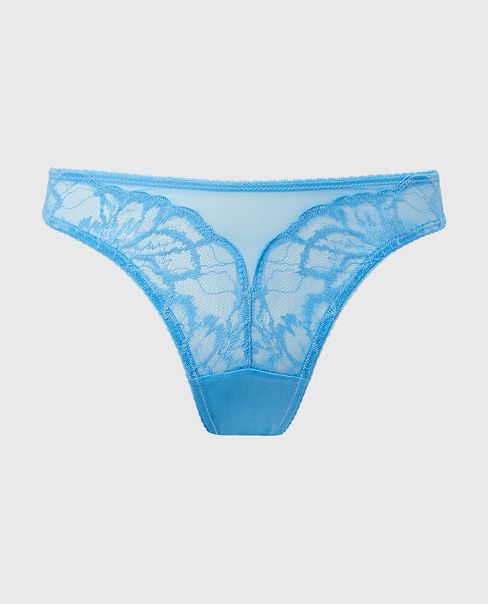 Bikini Bumless Panty with Lush Lace in Azure Blue