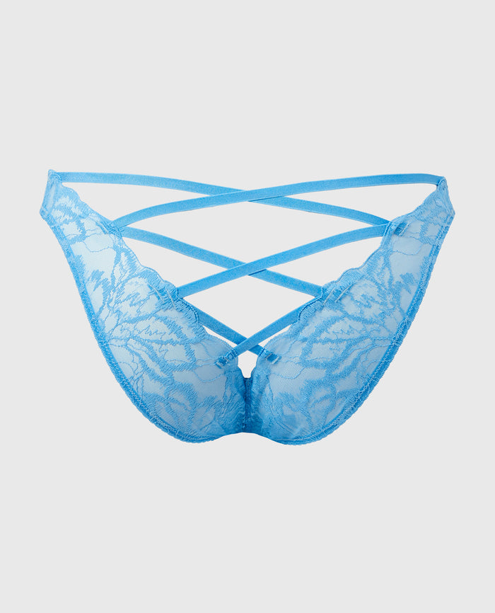 Bikini Bumless Panty with Lush Lace in Azure Blue