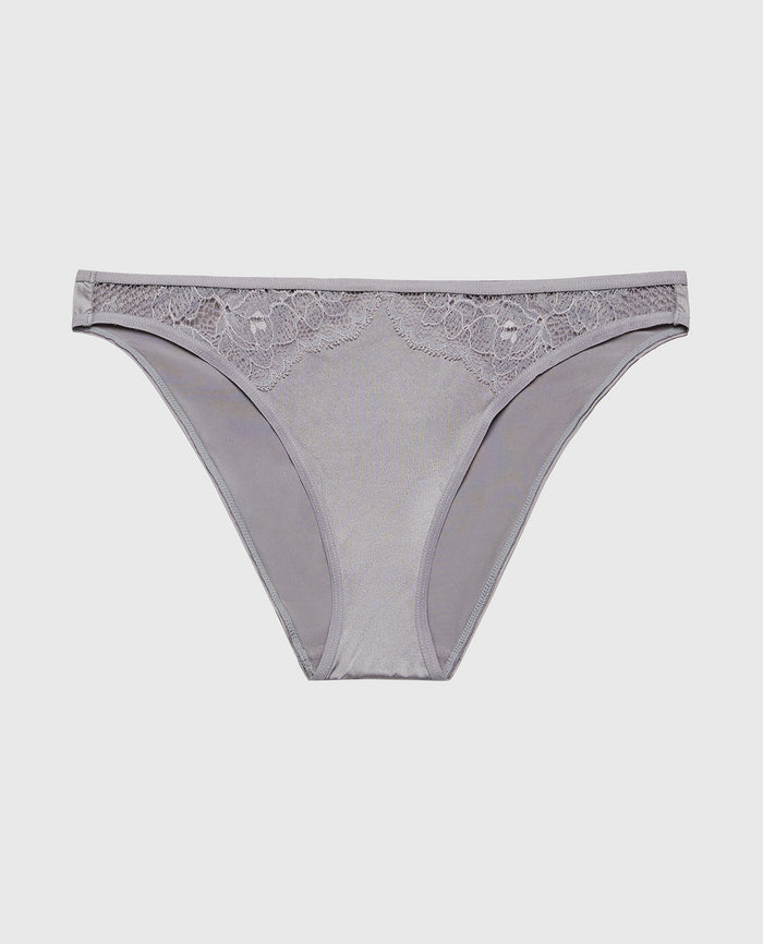 Bikini Micro Panty With Lace Trim in Quicksilver