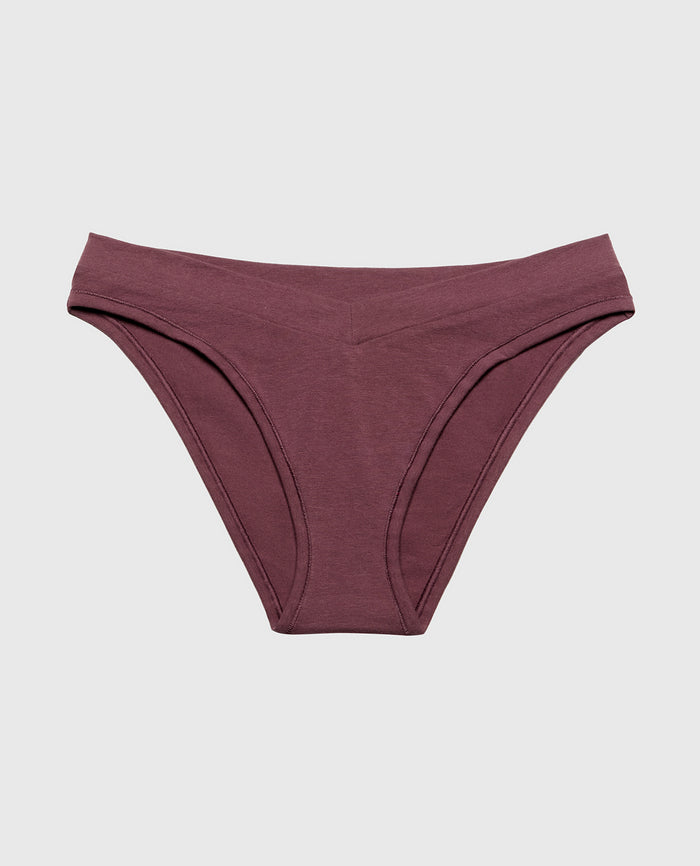Bikini Wide Waist Cotton Panty in Plum Wine