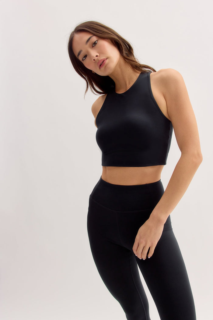 Black Harriet High Neck Long Line Bra