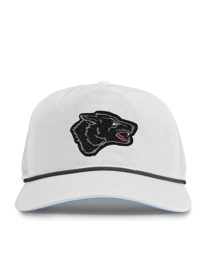 Arctic White Black Wolf Rope Hat - Front View, Wolf Patch Detail | Greyson Clothiers