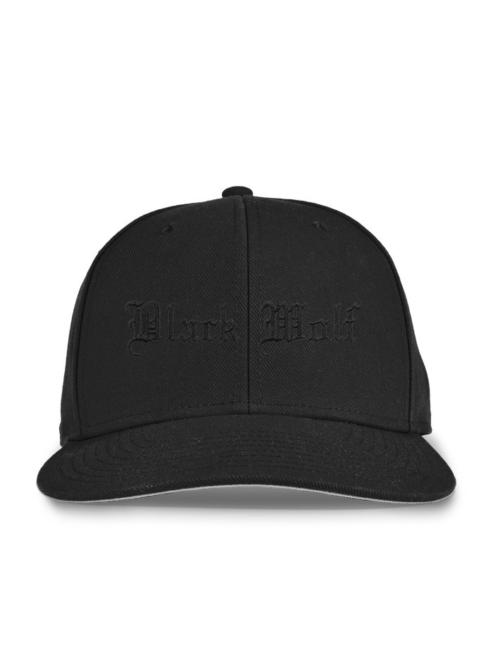 Black Wolf Snapback Hat - Front View, Tonal Embroidered Logo | Greyson Clothiers