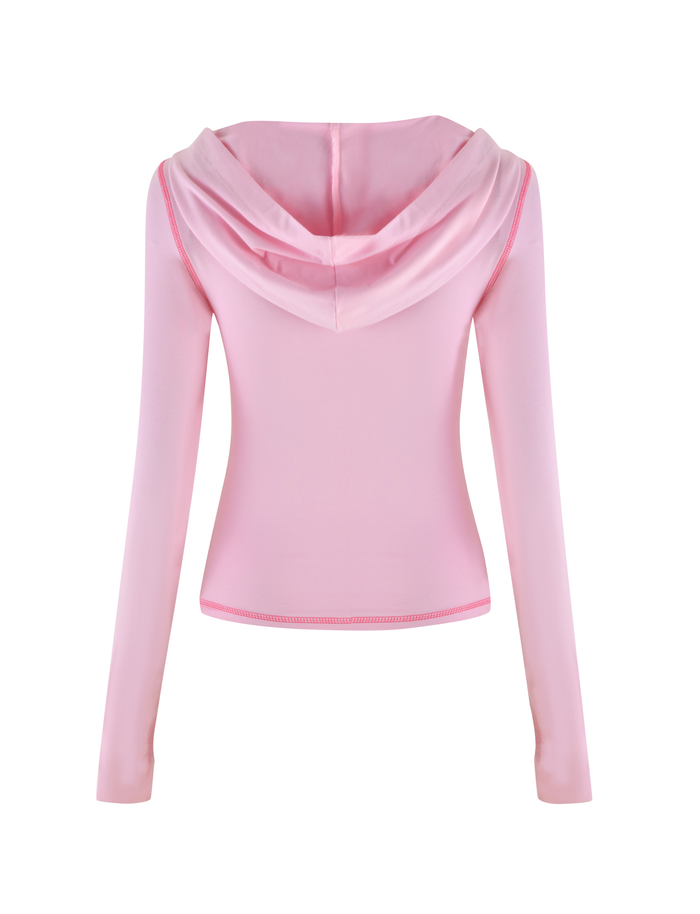 The TIGERMIST BLAYZE HOODIE in soft pink features a fitted, long-sleeve design with a relaxed hood and minimalist stitching, shown from the back with no visible logos or patterns.