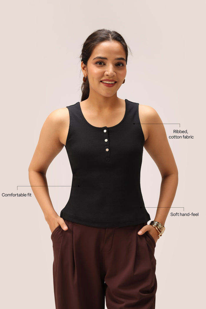 Blissentials Round Neck Henley Tank - BlissClub