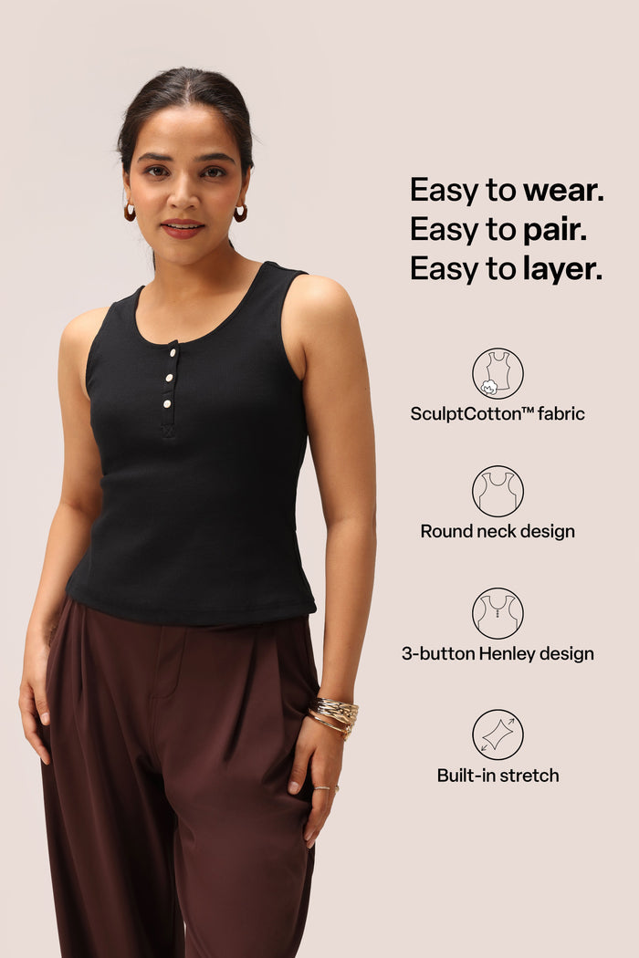 Blissentials Round Neck Henley Tank - BlissClub