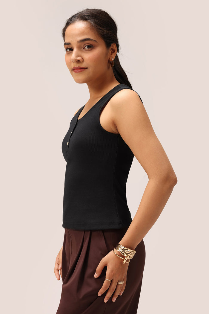 Blissentials Round Neck Henley Tank - BlissClub