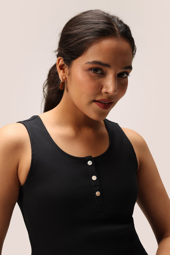 Blissentials Round Neck Henley Tank - BlissClub