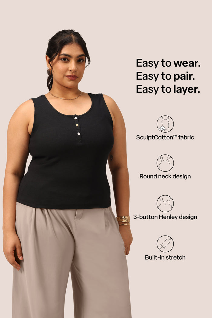 Blissentials Round Neck Henley Tank - BlissClub
