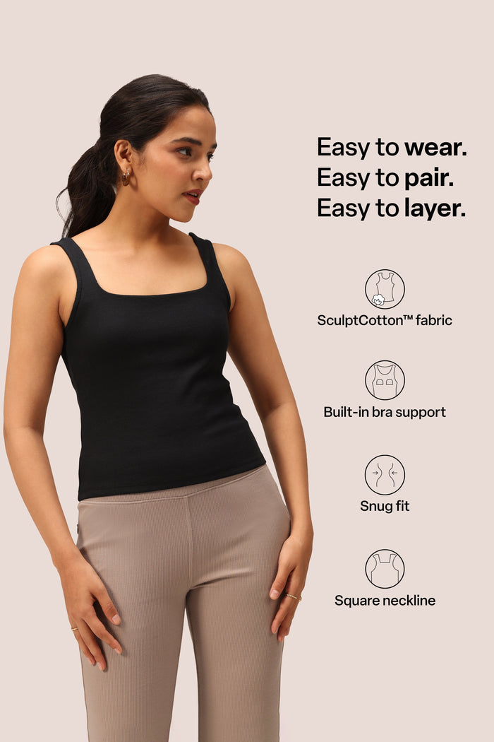 Blissentials Square Neck Built In Bra Top - BlissClub