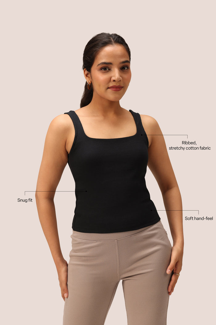 Blissentials Square Neck Built In Bra Top - BlissClub