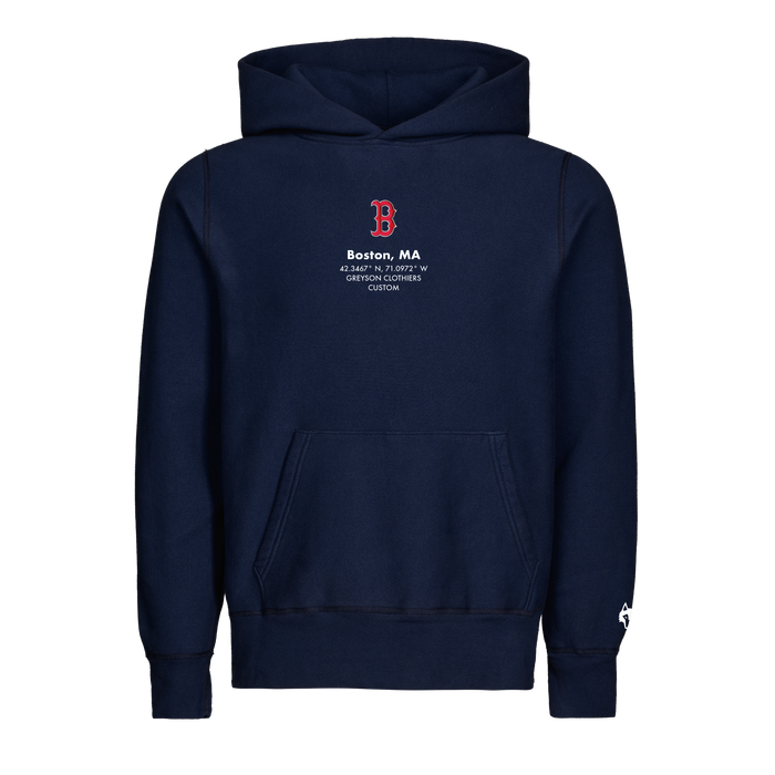 Maltese Blue Cotton Boston Red Sox Hoodie - Front View, Boston MA Coordinates Graphic | Greyson Clothiers