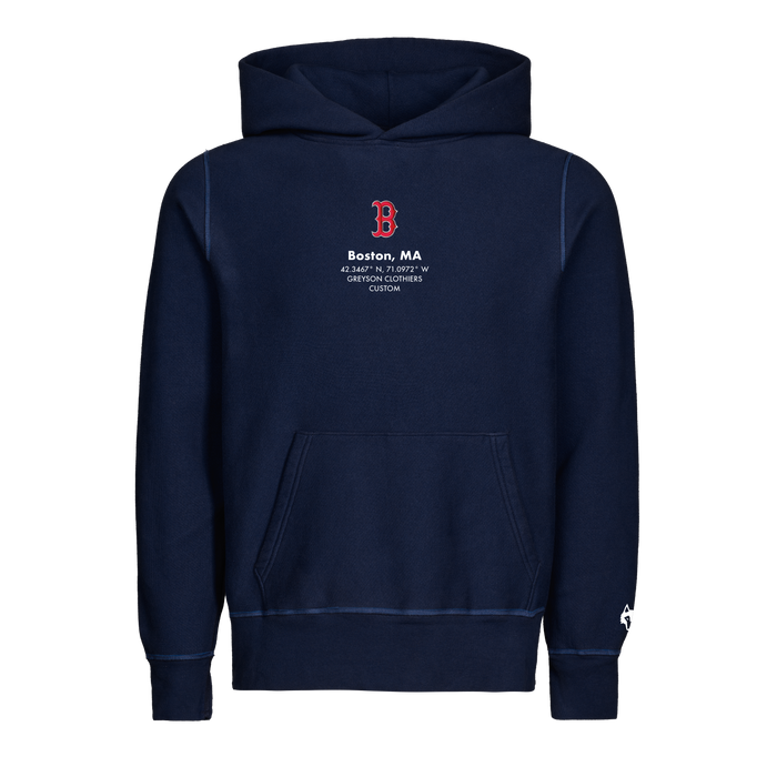 Maltese Blue Cotton Boston Red Sox Hoodie - Front View with Wolf Logo Cuff Detail | Greyson Clothiers