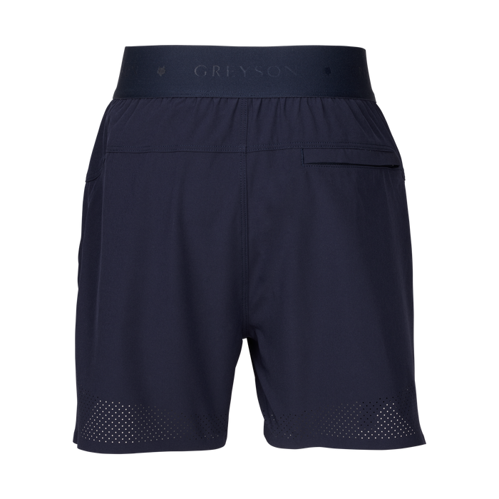 Maltese Blue Boy's Arenac Sport Short - Back View, Greyson Logo Waistband & Perforated Hem | Greyson Clothiers