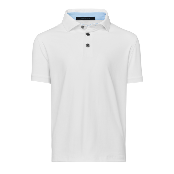 Arctic White Boys Cayuse Short Sleeve Performance Polo - Front View | Greyson Clothiers