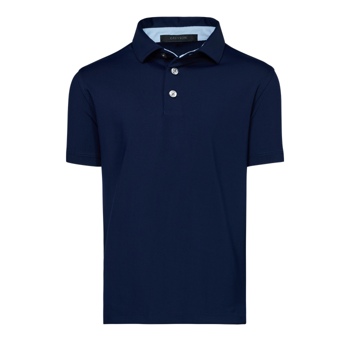 Maltese Blue Boys Cayuse Short Sleeve Performance Polo - Front View | Greyson Clothiers