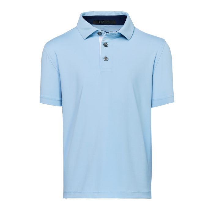 Wolf Blue Boys Cayuse Short Sleeve Performance Polo - Front View | Greyson Clothiers