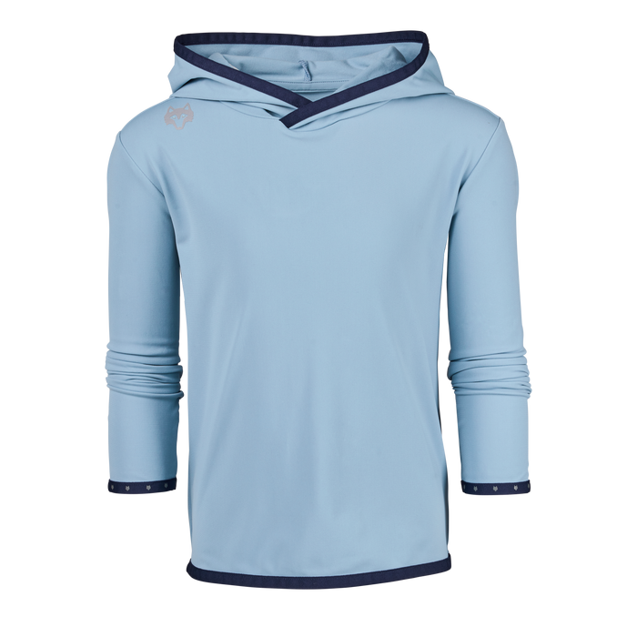 Wolf Blue Boy's Colorado Hoodie - Front View, Contrast Navy Hood Trim | Greyson Clothiers