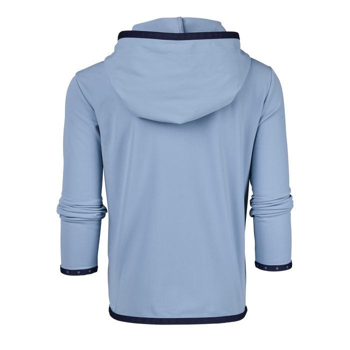 Wolf Blue Boy's Colorado Hoodie - Back View, Contrast Navy Hood and Hem Detail | Greyson Clothiers