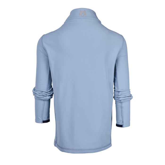 Maltese Blue Boy's Colorado Quarter-Zip Back View with Wolf Logo - Youth Midlayer | Greyson Clothiers