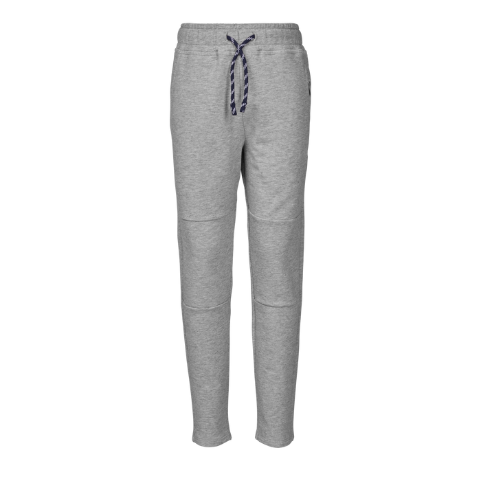 Light Grey Heather Boy's Hudson Jogger - Front View, Navy Drawstring & Knee Panels | Greyson Clothiers