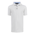 Arctic Boy's Icon Short Sleeve Polo, light blue all-over print, 3-button placket - Front View | Greyson Clothiers