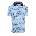 Wolf Blue Scenic Print Boys Short Sleeve Polo, Navy Contrast Collar - Front View | Greyson Clothiers