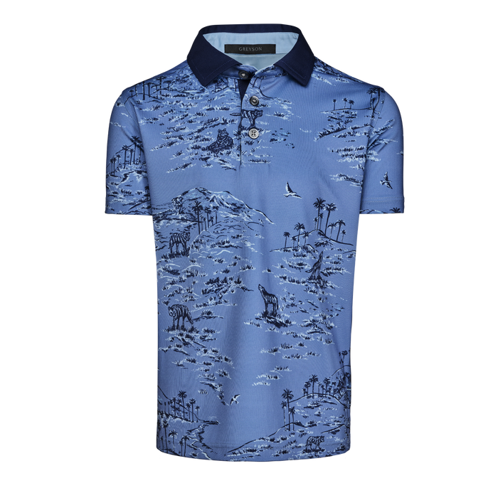 Falcon Blue Nature-Print Boy's In The Dunes Short Sleeve Polo - Front View | Greyson Clothiers