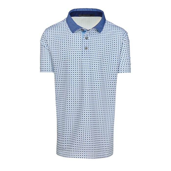 Arctic Boy's Ironwood Short Sleeve Polo, Tonal Print with Contrast Collar - Front View | Greyson Clothiers