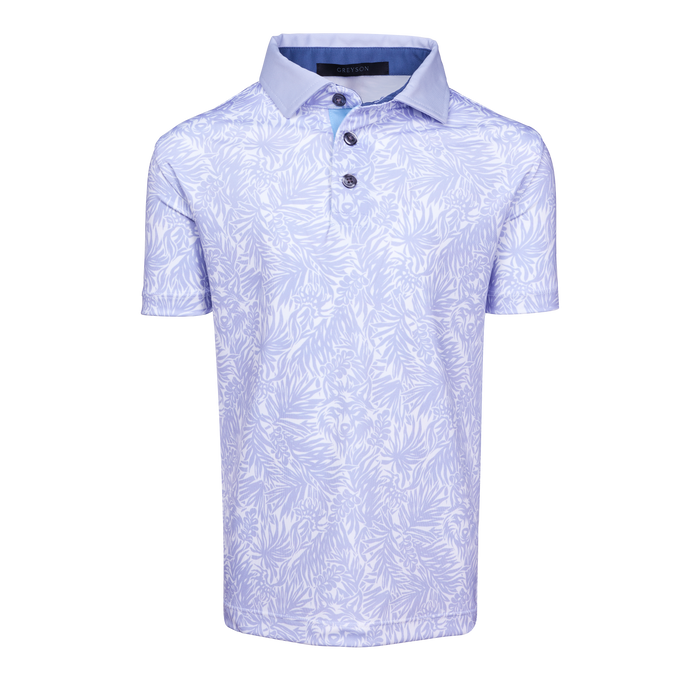 Jellyfish Boy's Island Hunt Short Sleeve Polo - Front View, Botanical Print | Greyson Clothiers