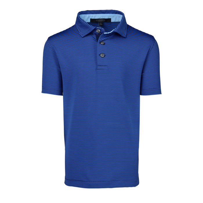 Arctic/Maltese Blue Mini-Stripe Boy's Saranac Short Sleeve Polo - Front View | Greyson Clothiers