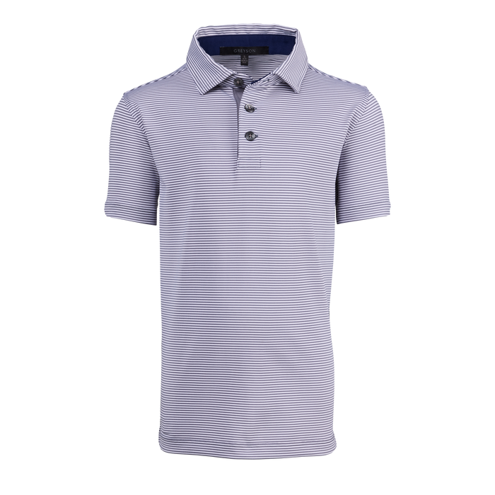 Arctic/Falcon Mini-Stripe Boy's Saranac Short Sleeve Performance Polo - Front View | Greyson Clothiers