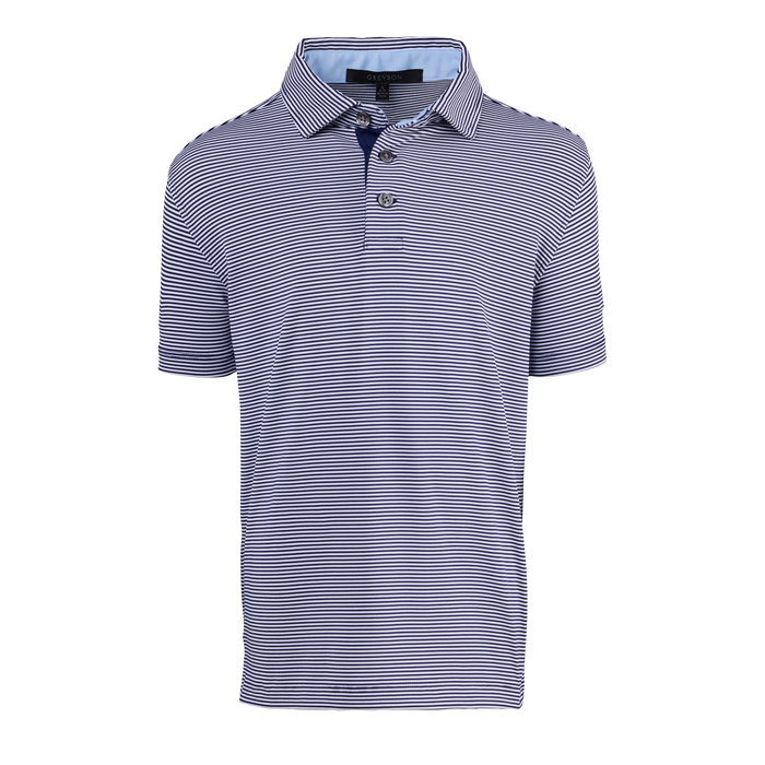 Sunrise/Arctic Mini-Feed Stripe Boy's Saranac Short Sleeve Polo - Front View | Greyson Clothiers