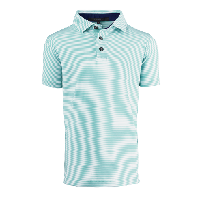 Jellyfish Mini-Stripe Boy's Saranac Youth Golf Polo - Front View | Greyson Clothiers