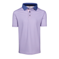 Pink Sky Boy's Shadow Wolf Short Sleeve Polo, Wolf Print, Contrast Blue Collar - Front View | Greyson Clothiers