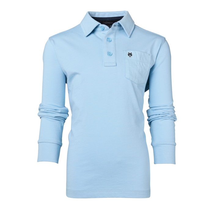 Arctic Cotton Boy's Spirit Icon Long Sleeve Polo - Front View with Wolf Logo Pocket | Greyson Clothiers