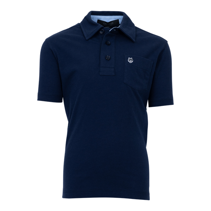 Wolf Blue Cotton Boy's Spirit Icon Short Sleeve Polo - Front View | Greyson Clothiers