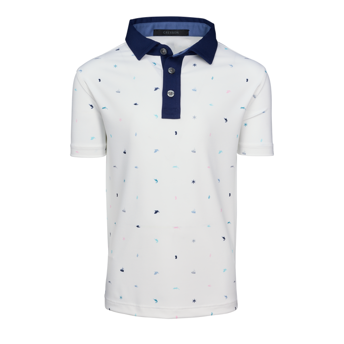 Arctic Boy's Spirit of Mallorca Short Sleeve Polo, Navy Contrast Collar, Nautical Print - Front View | Greyson Clothiers