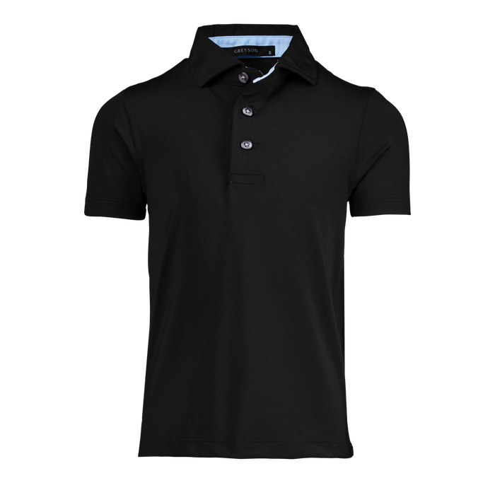 Greyson Clothiers Boy's Tala Short Sleeve Polo - Black Front View | Youth Golf Shirt