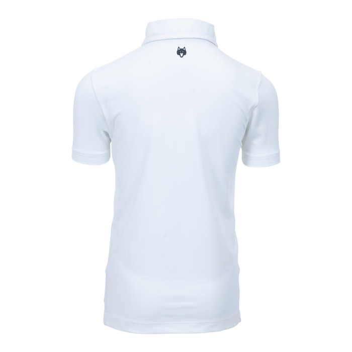 Greyson Clothiers Boy's Tala Polo in Arctic - White Back View with Wolf Logo Detail