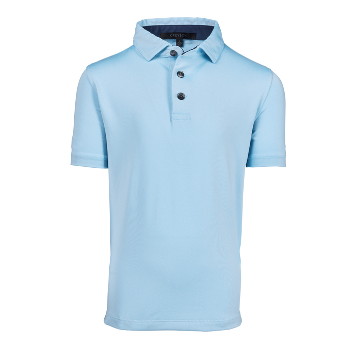 Greyson Clothiers Boy's Tala Polo - Wolf Blue Front View | Youth Golf Shirt
