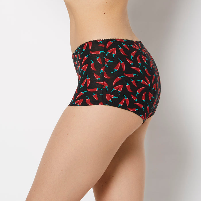 Boyshort Cotton Panty and Picot Trim in Hot Chili Peppers