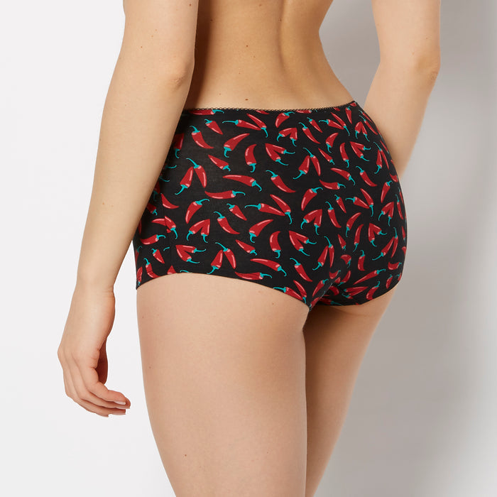Boyshort Cotton Panty and Picot Trim in Hot Chili Peppers