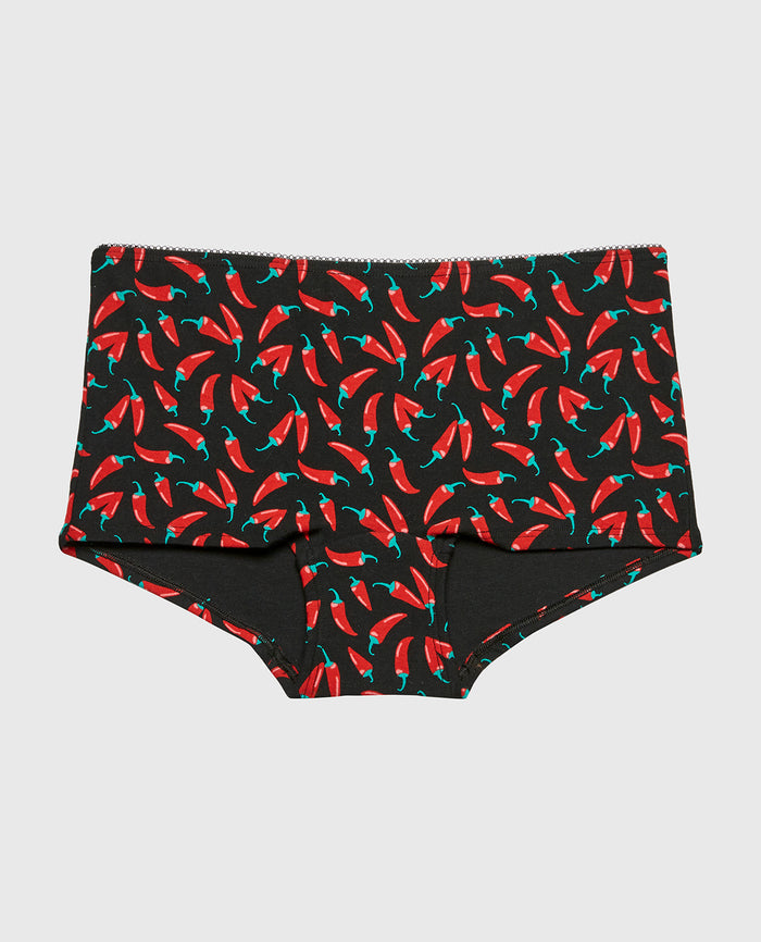 Boyshort Cotton Panty and Picot Trim in Hot Chili Peppers