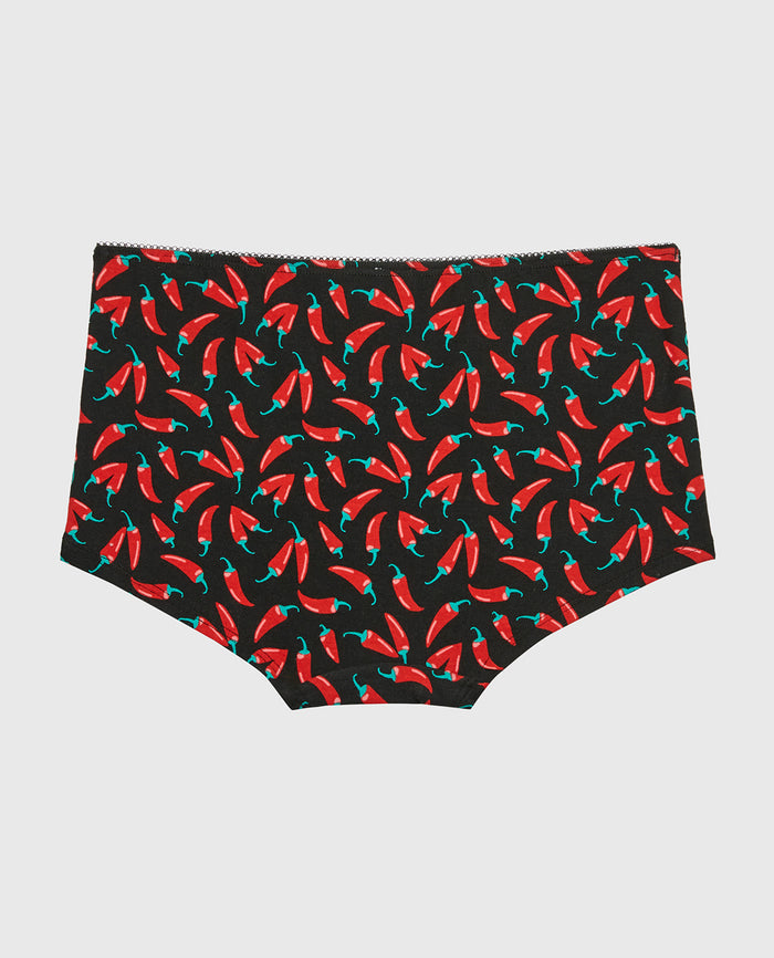 Boyshort Cotton Panty and Picot Trim in Hot Chili Peppers