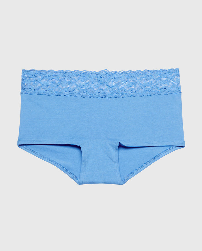 Boyshort Panty With Lace Trim in Azure Blue