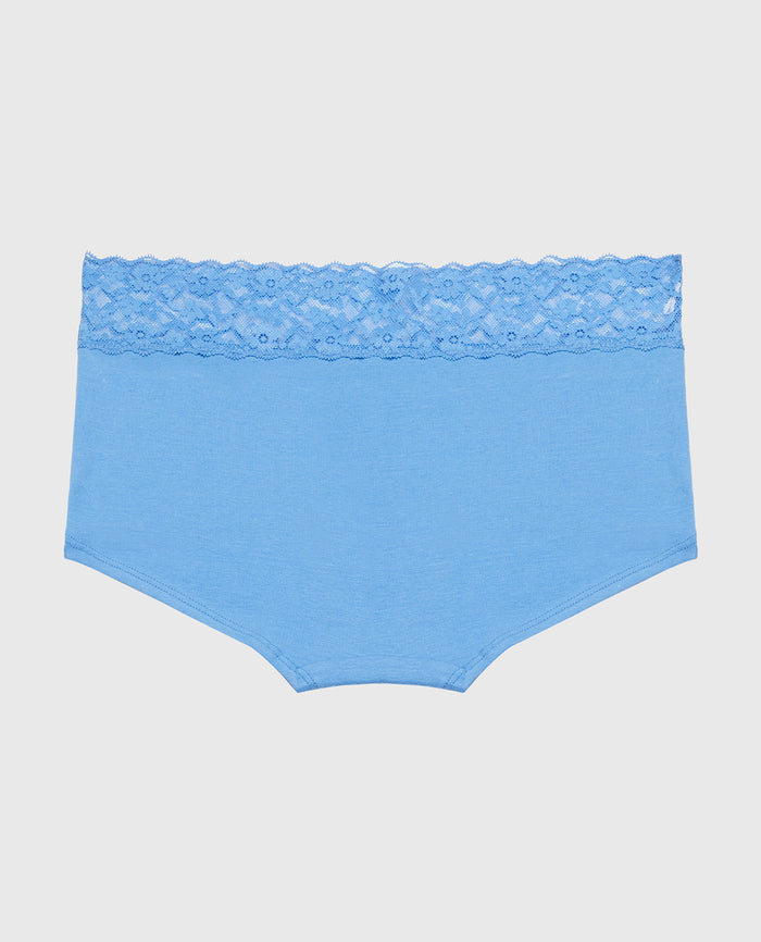 Boyshort Panty With Lace Trim in Azure Blue
