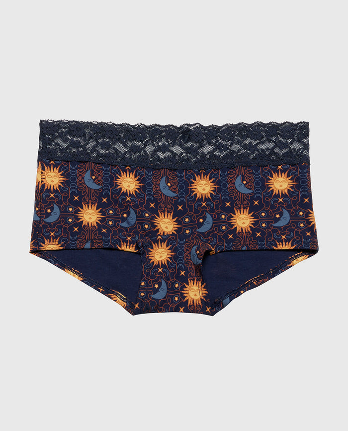 Boyshort Panty With Lace Trim in Celestial Tapestry