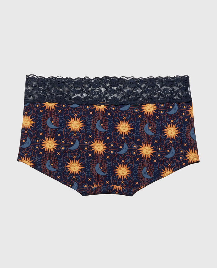 Boyshort Panty With Lace Trim in Celestial Tapestry
