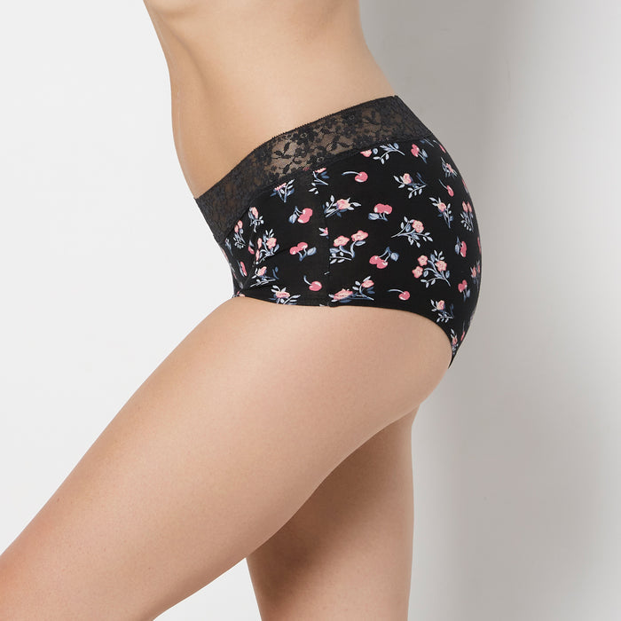 Boyshort Panty With Lace Trim in Cherry Bouquet